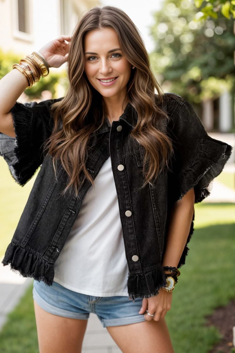 Chic raw hem denim shirt - Love Salve